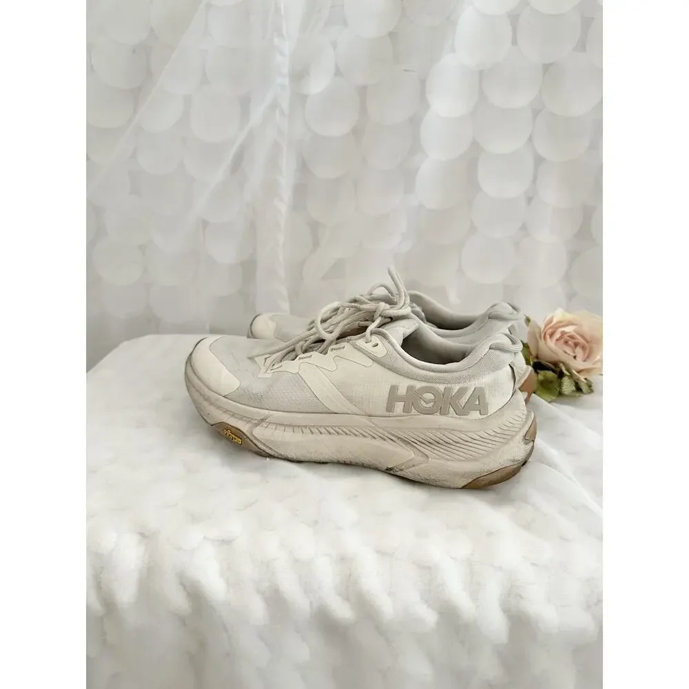 Hoka One One Transport Running Shoes Womens Size 7 B White Beige Vibram Sole